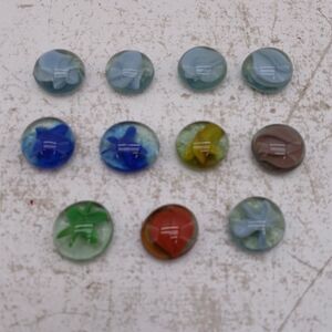 Lot of 11 Replacement Marbles Game Pieces Flat Glass Disc Beads - 0.5"- 0.6"